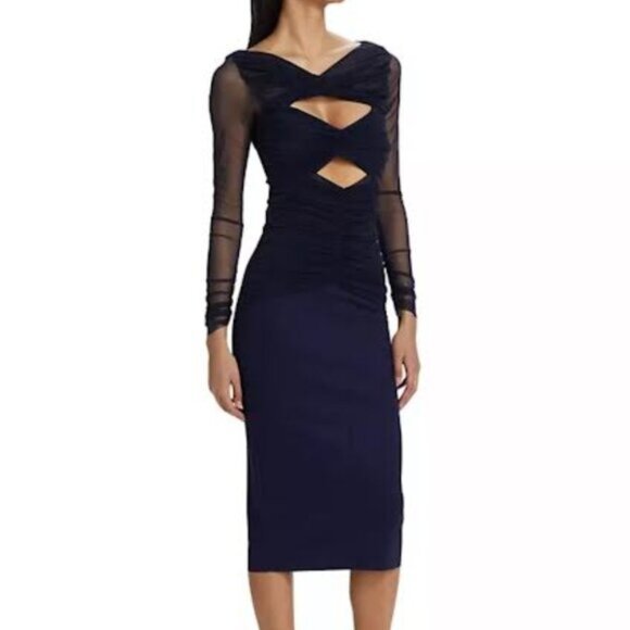 Chiara Boni Womens Leitha Blue Cut-Out Midi Date Night Sheath Dress NWT - Picture 2 of 13